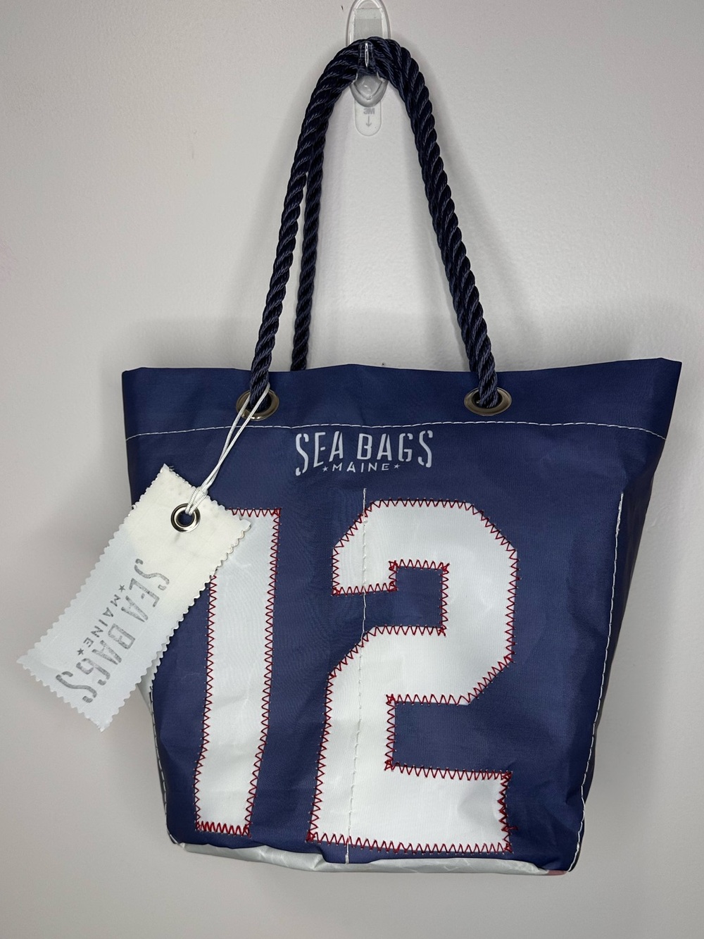 SEA BAGS of Maine Navy Tote with White '12' Graphic tom Brady